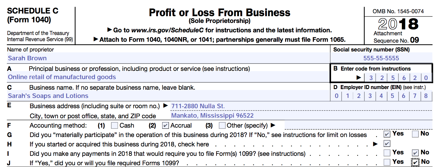 Schedule C Form Business Details